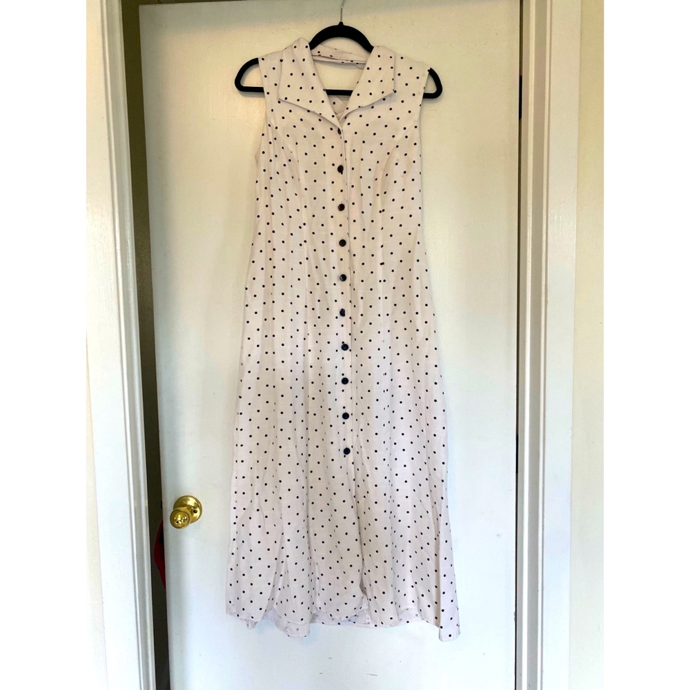 Vintage 1990’s Betsy’s Things white and black polka dot button up collared dress